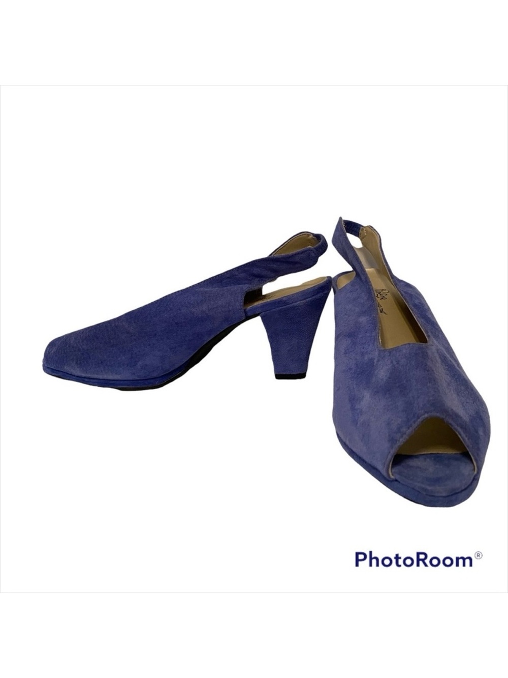 ROSINA FERRAGAMO SCHIAVONE VINTAGE SHOES BLUE SUEDE LEATHER SLINGBACK PEEPTOE 10